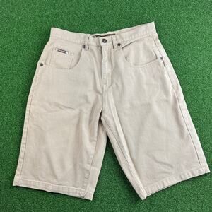 Vintage 90s Y2K Noiz Jeans Beige Streetwear Baggy Jean Shorts Sz 34